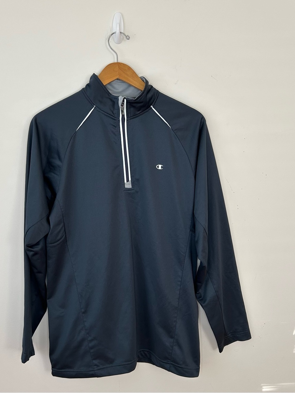 Champion Men's Blue Gray Quarter Zip Long Sleeve Athletic Pullover Shirt Medium
